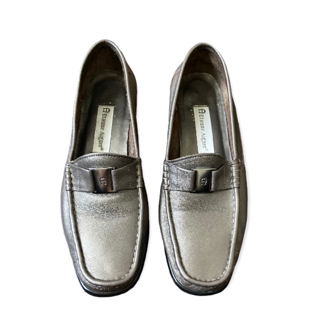 Vintage Etienne Aigner Silver Leather Loafers Chicklet